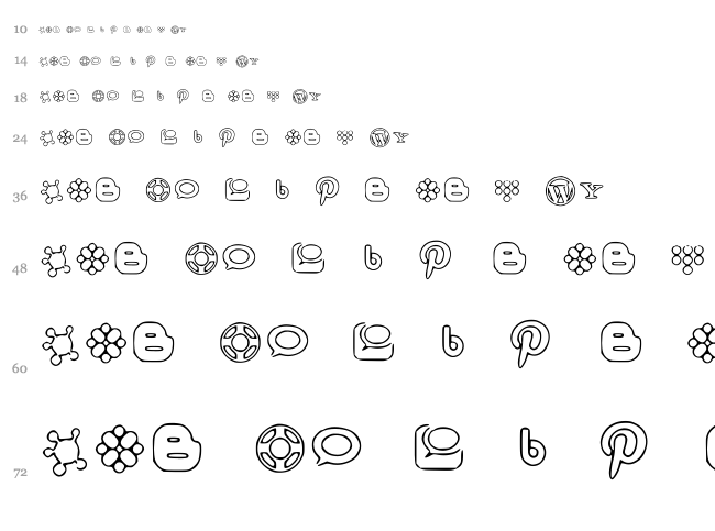 Social Media Icons Bold font waterfall